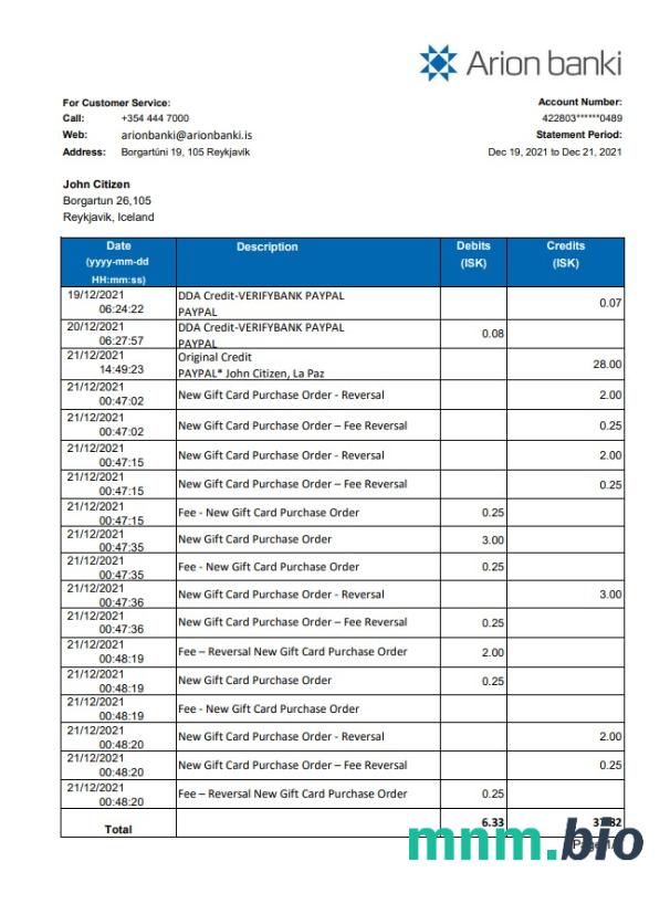 Szablon wyciągu bankowego INDONESIA BCA, format Word i PDF